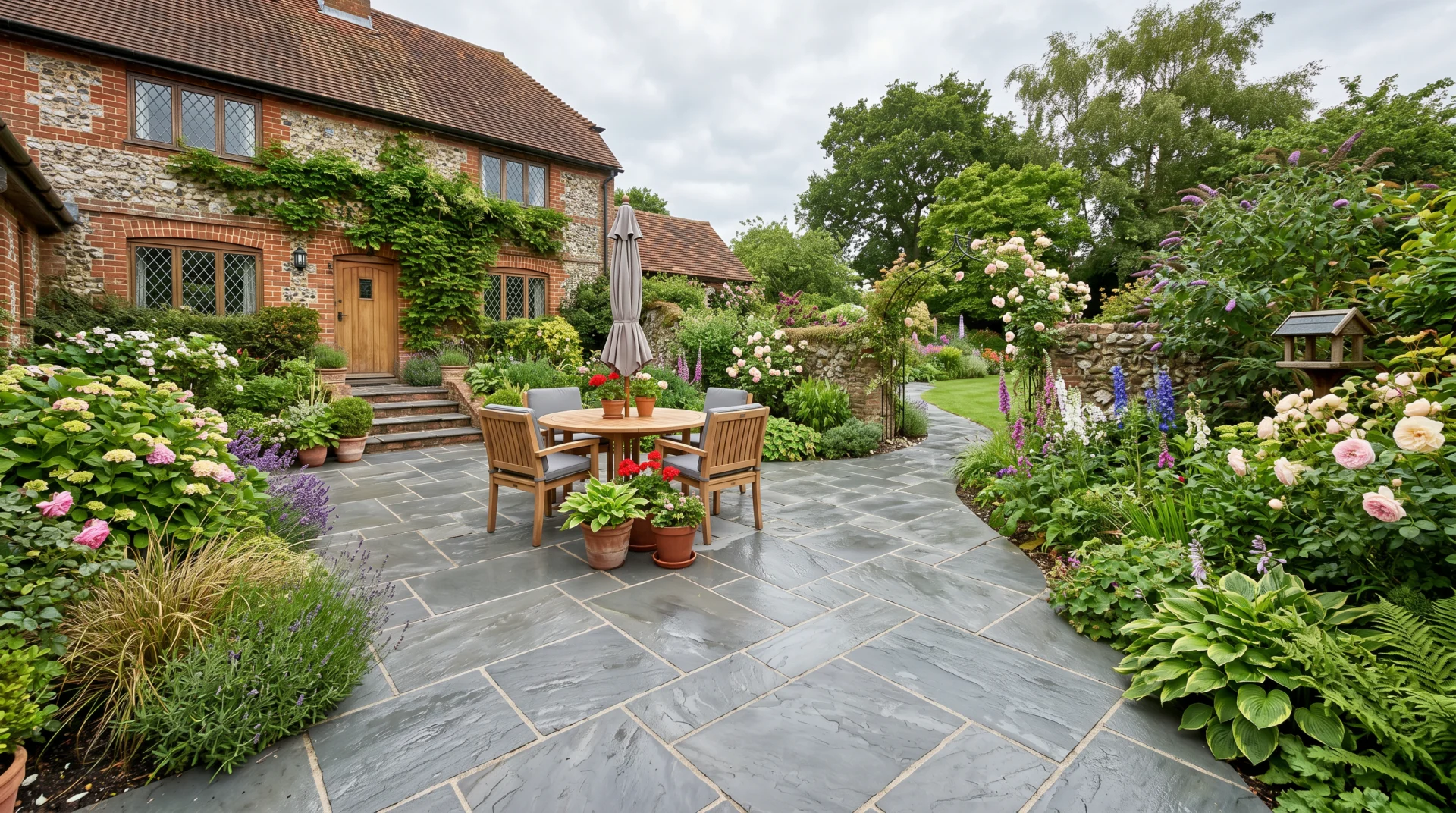 Natural stone patio laid by PML Construction, Cambridgeshire